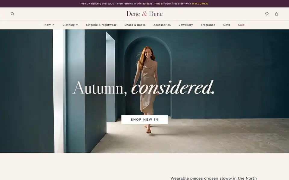 Dene & Dune website on desktop