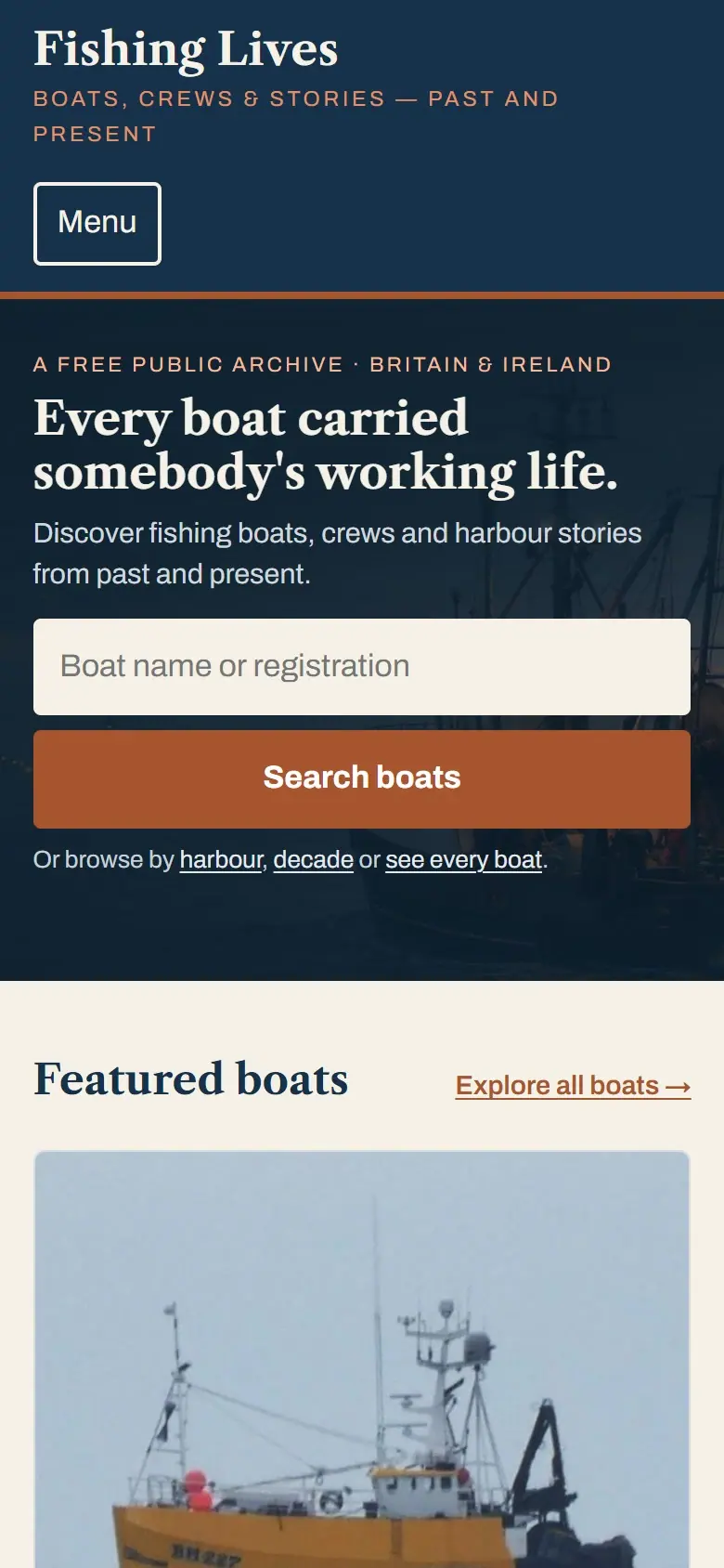 Fishing Lives website on a phone