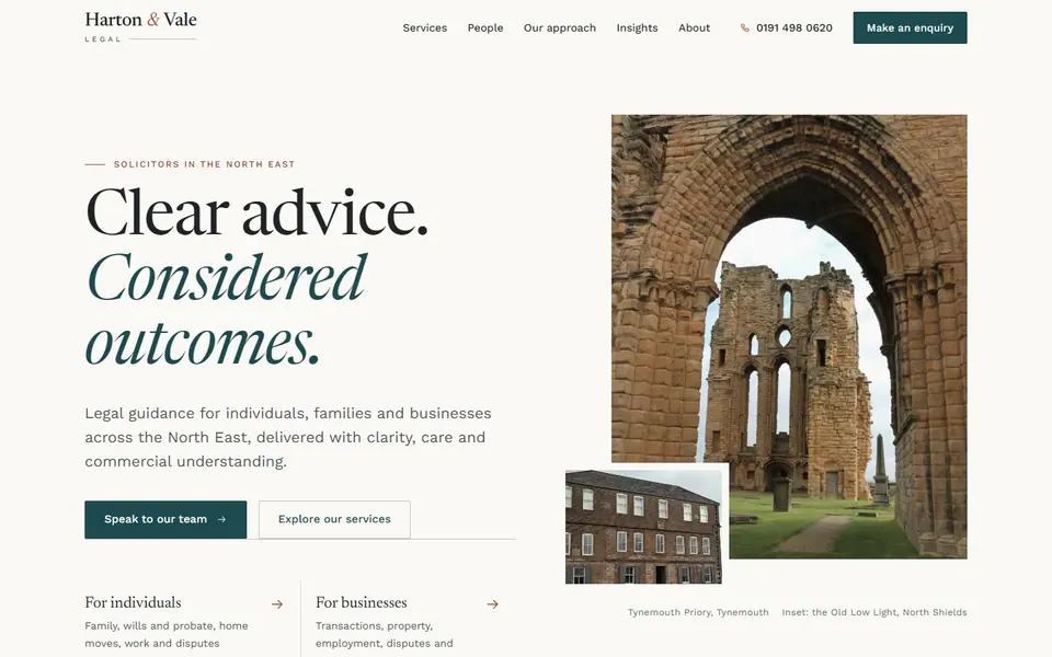 Harton & Vale Legal website on desktop