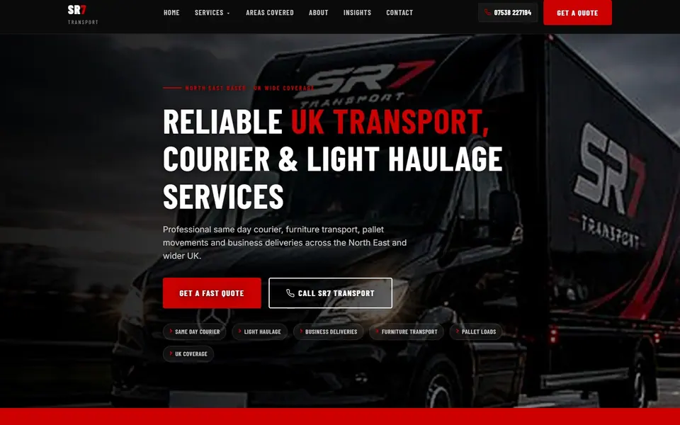 SR7 Transport website on desktop