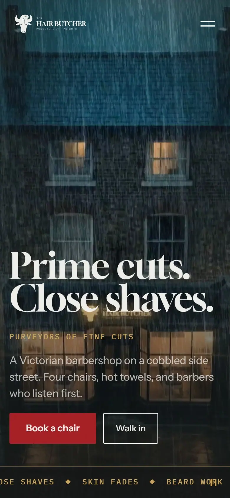 The Hair Butcher website on a phone