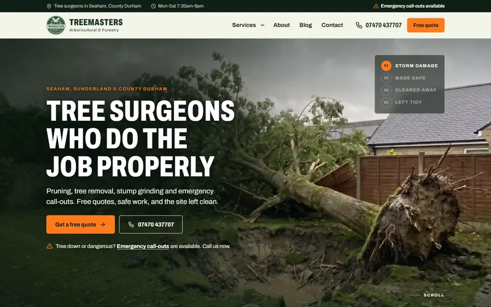 Treemasters Arboricultural & Forestry website on desktop