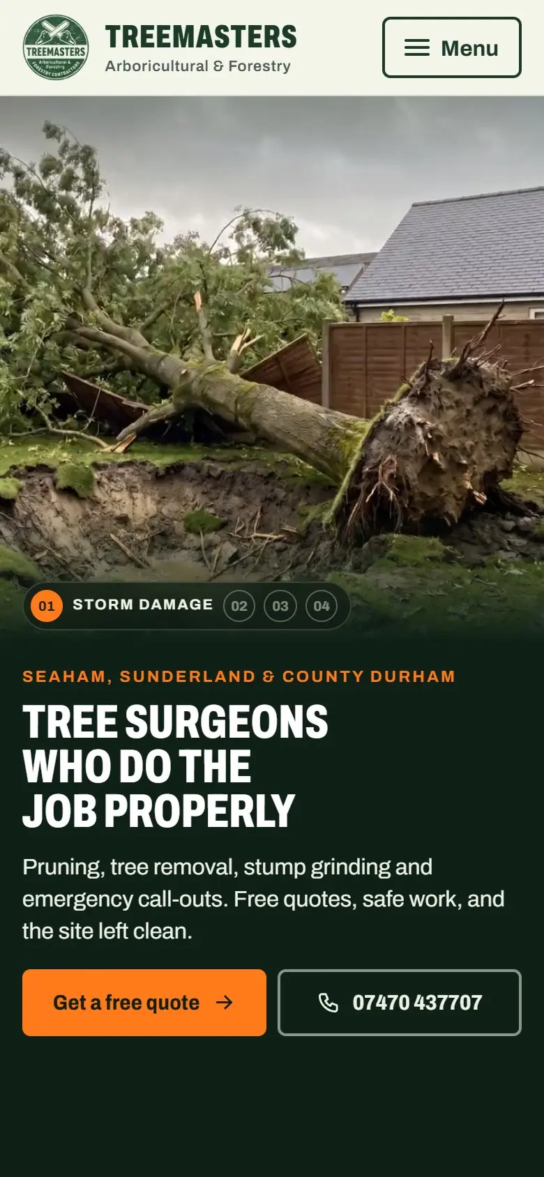 Treemasters Arboricultural & Forestry website on a phone
