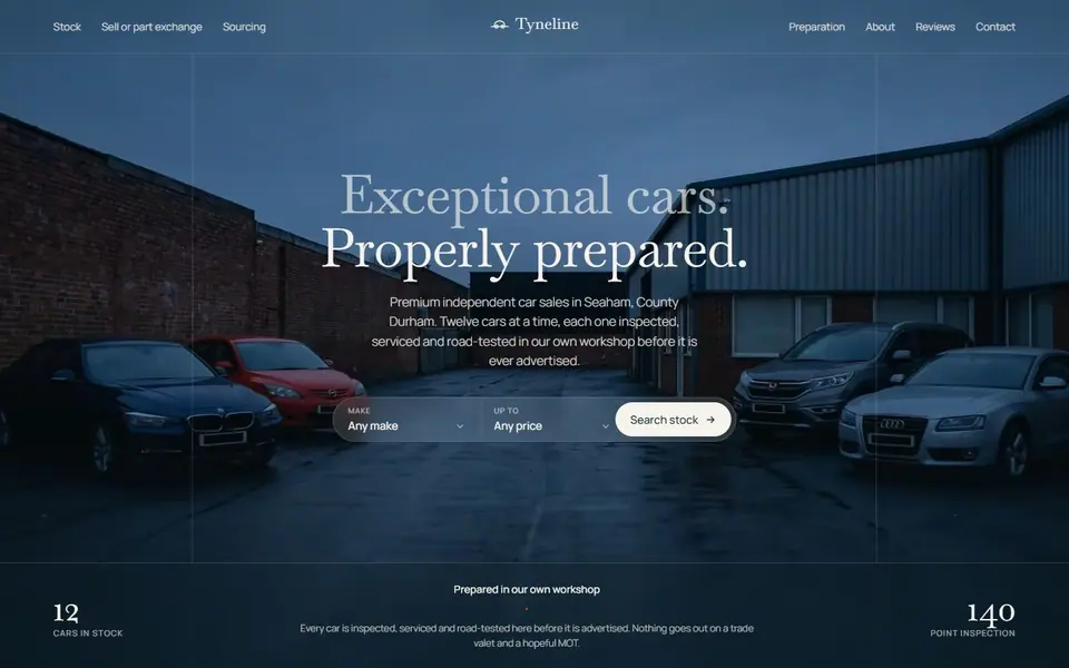 Tyneline Automotive website on desktop