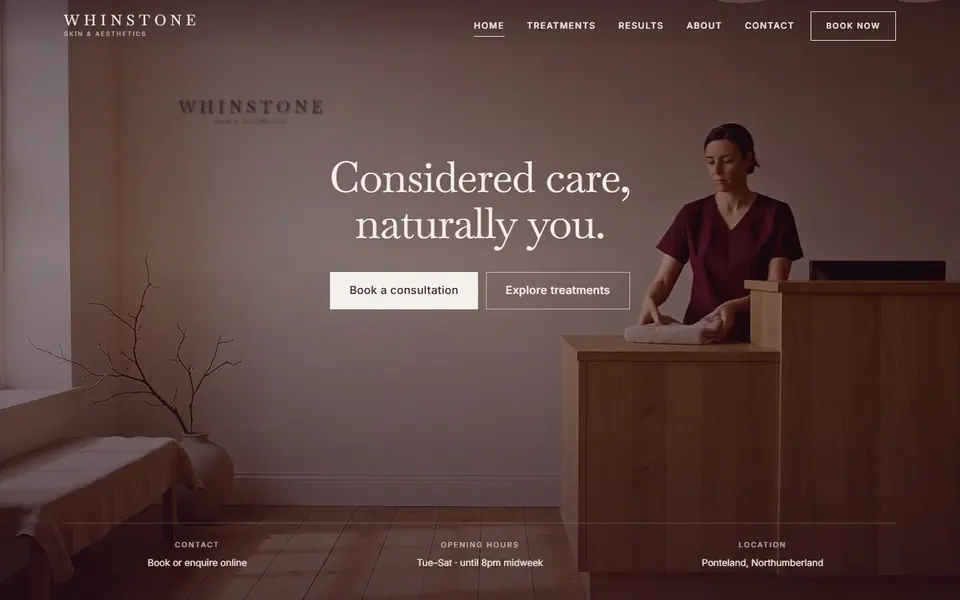 WHINSTONE Beauty website on desktop