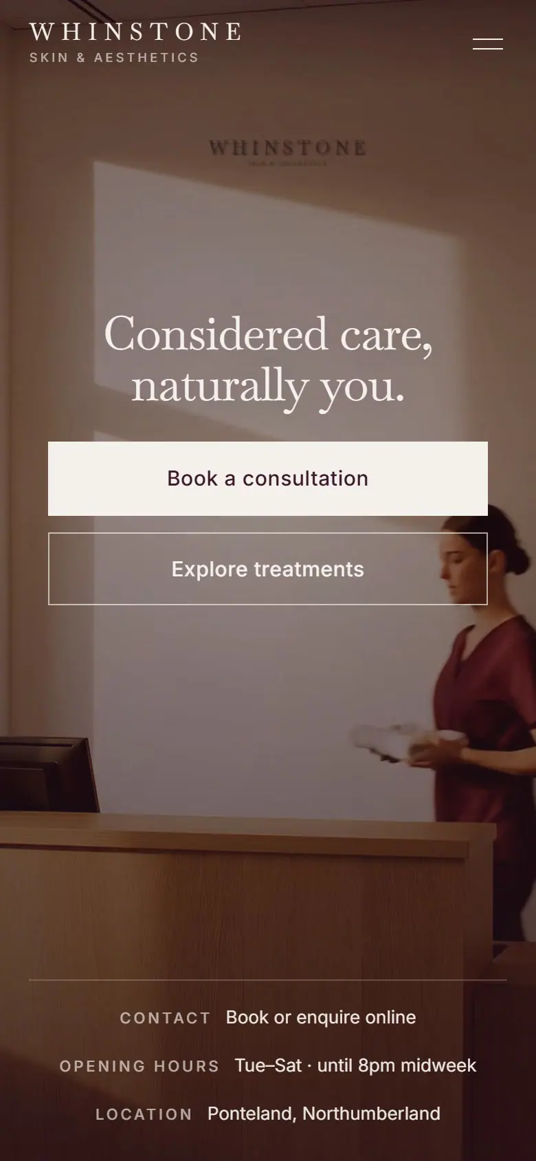 WHINSTONE Beauty website on a phone