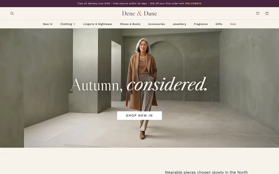 Dene & Dune website homepage