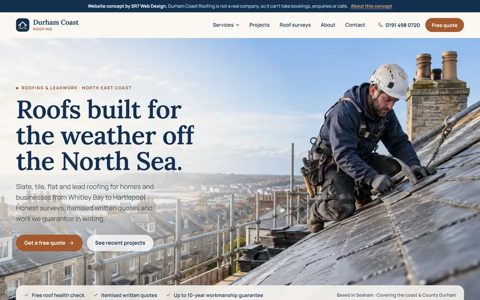 Durham Coast Roofing website homepage