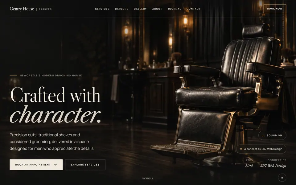 Gentry House Barbers website homepage