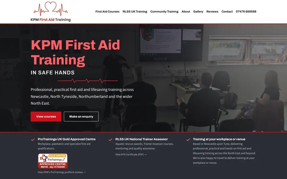 KPM First Aid Training website homepage