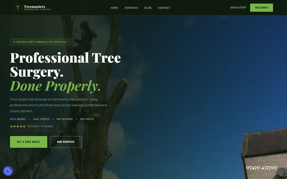 Treemasters Arboricultural & Forestry website homepage