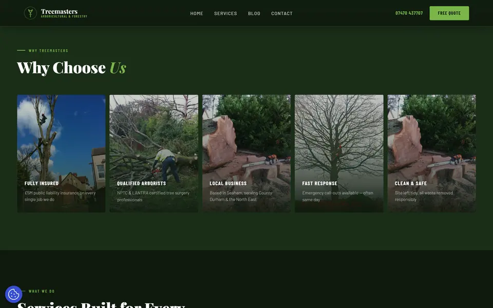 The Treemasters Arboricultural & Forestry website, a trade website built by SR7 Web Design
