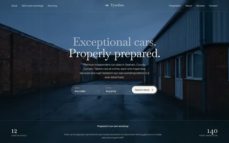 Tyneline Automotive website homepage