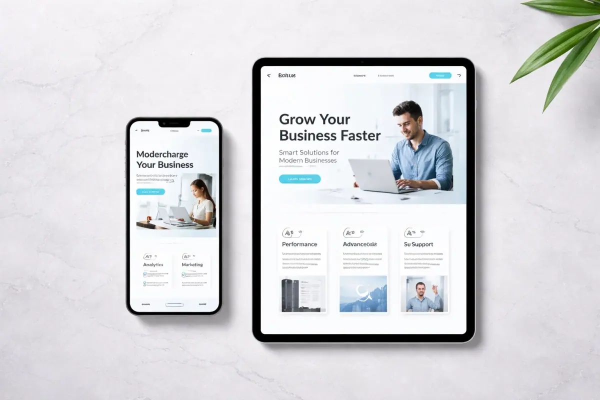 Mobile-friendly website designs displayed on smartphone and tablet for affordable web design North East.