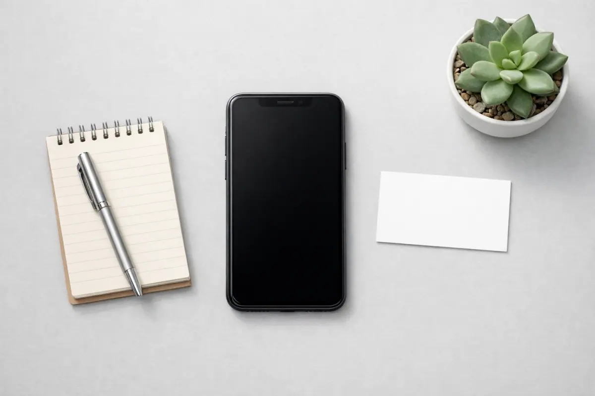 Professional business setup with smartphone and organized contact details for AI visibility