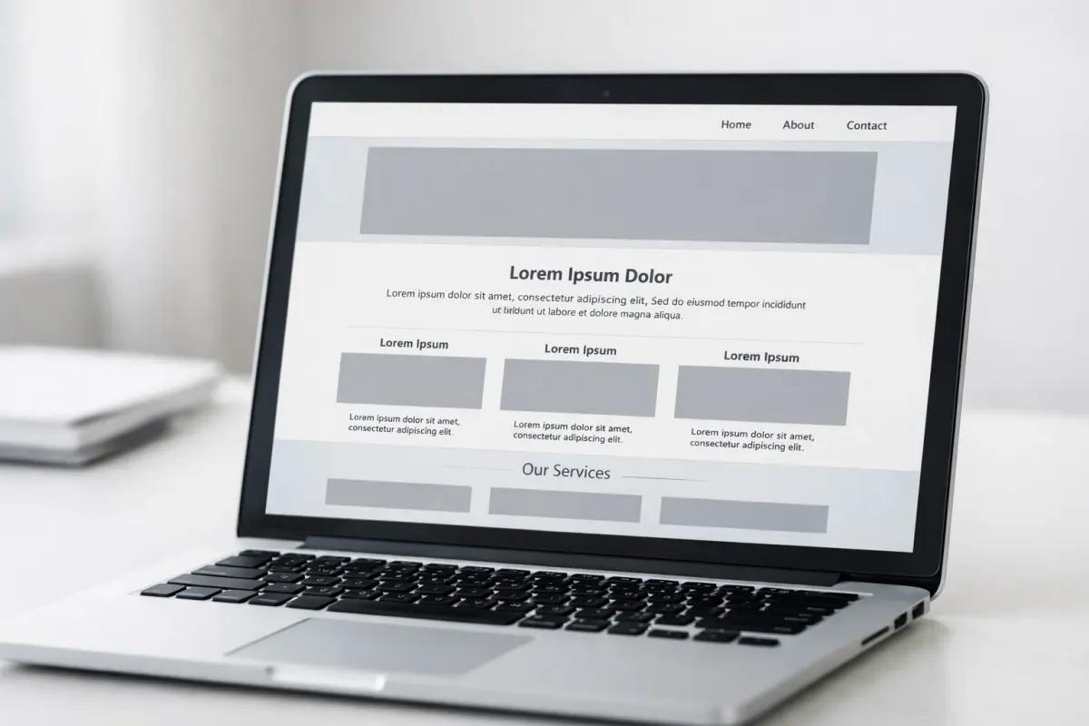 Generic AI website builder template showing basic placeholder layout on laptop screen