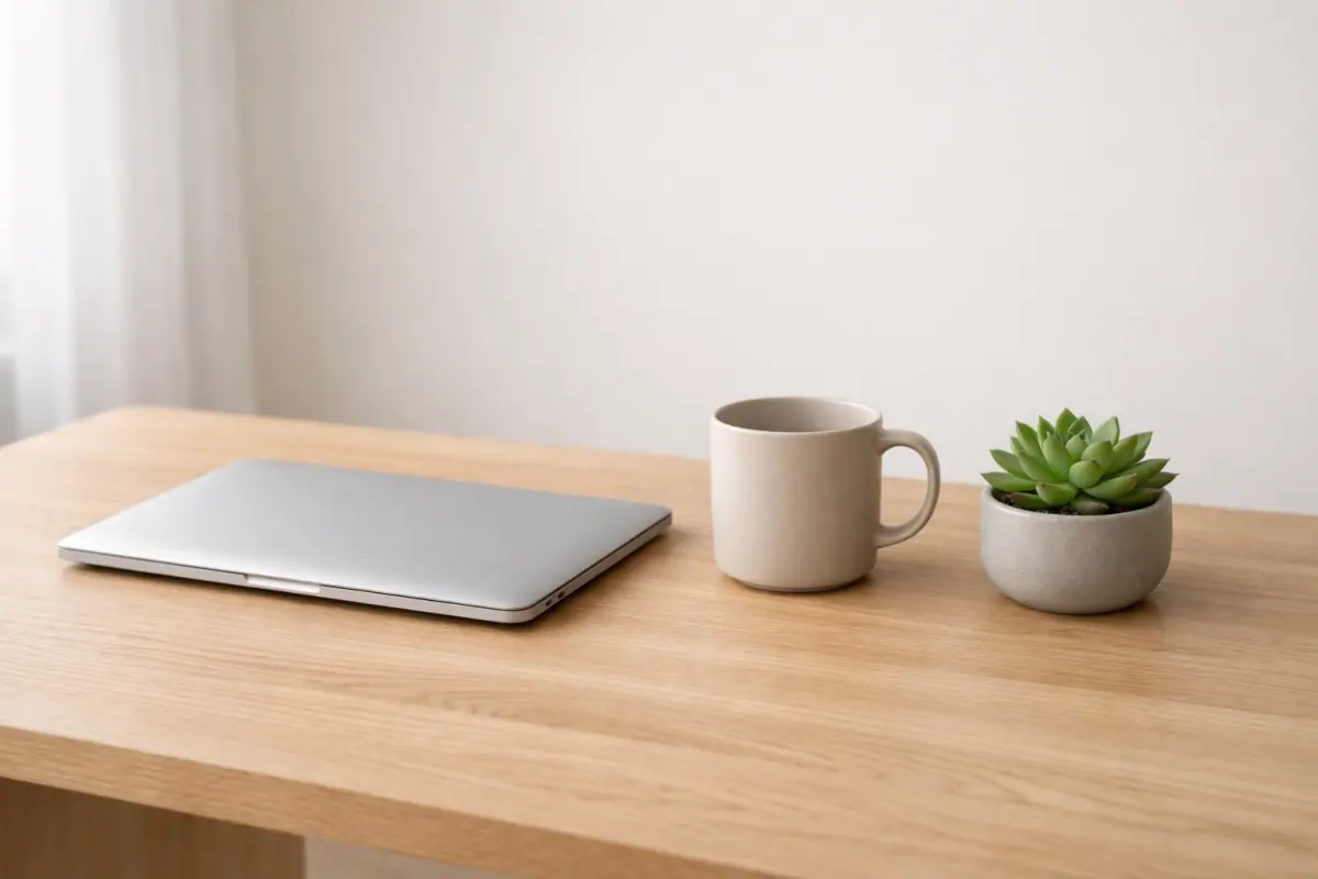 A clean minimalist office desk representing reliable ongoing website support and professional service.