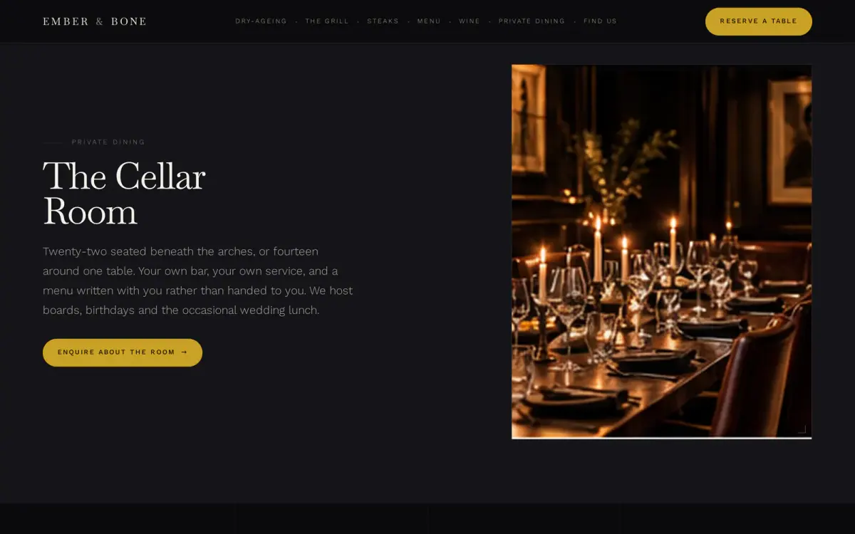 The private dining section: The Cellar Room, with a candlelit dining table
