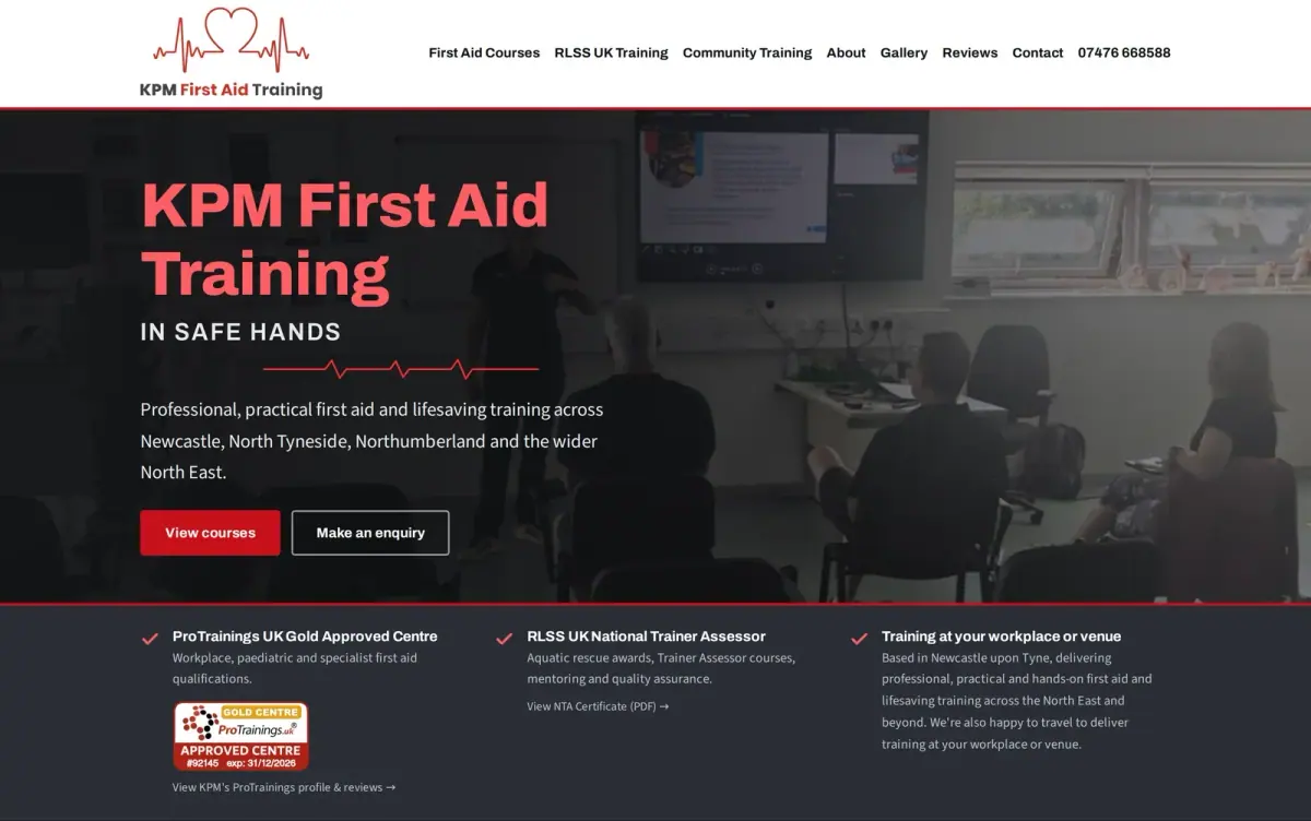 KPM First Aid Training website after the rebuild
