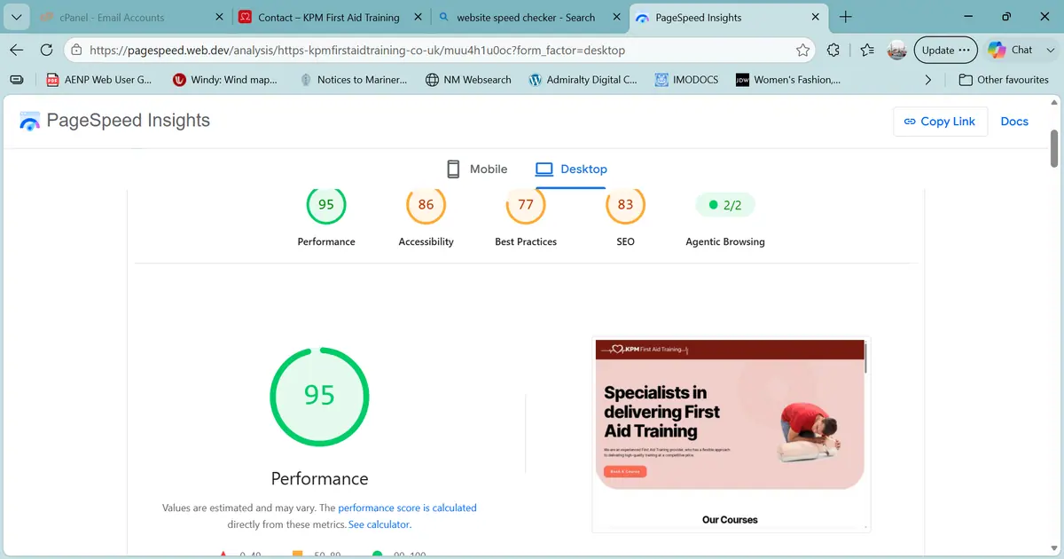 Google PageSpeed report for the old KPM site on desktop