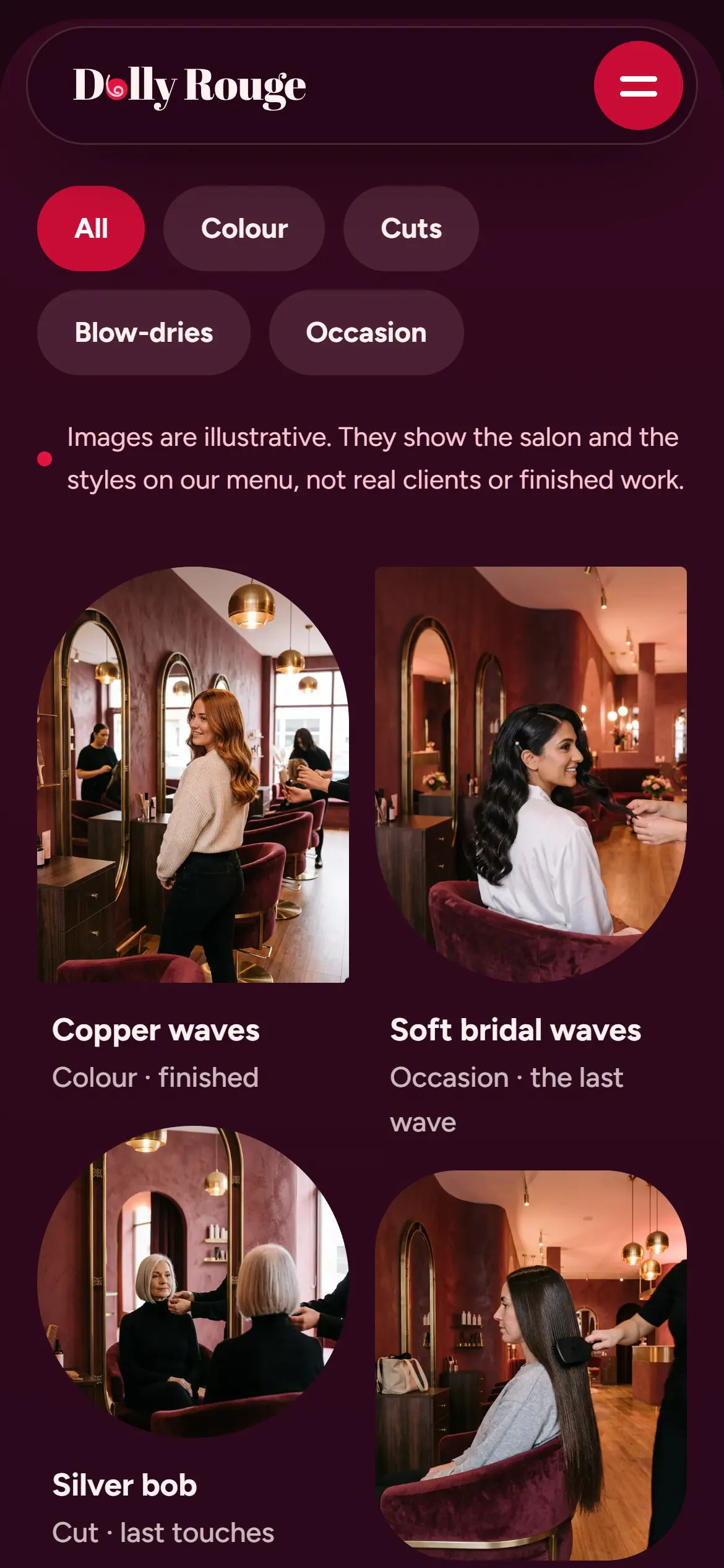 The lookbook on a phone, with filter chips and two columns of photographs