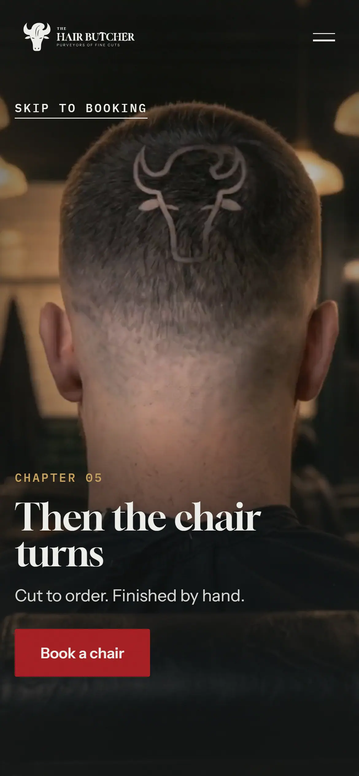 The end of the phone film: the bull shaved into the back of a customer’s head with the caption Then the chair turns