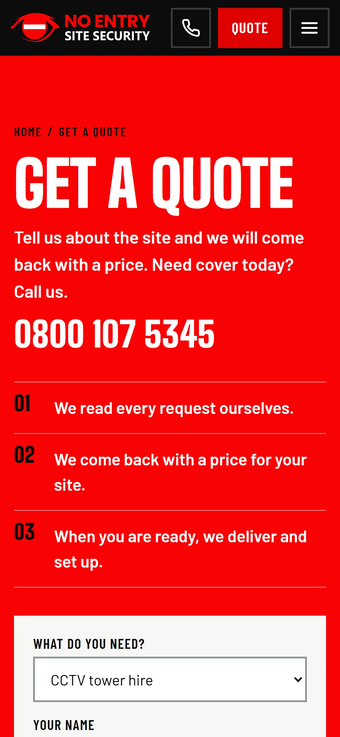 The No Entry quote form on a phone