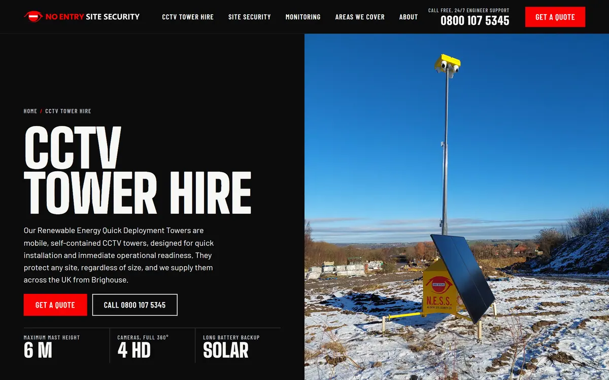 The CCTV tower hire page of the No Entry website