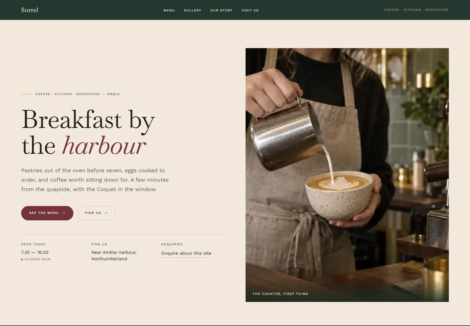 The Sorrel Café & Bakehouse homepage on desktop